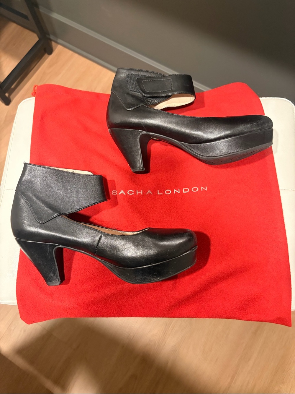 Sacha London Black Leather Platform Mary Jane Heels